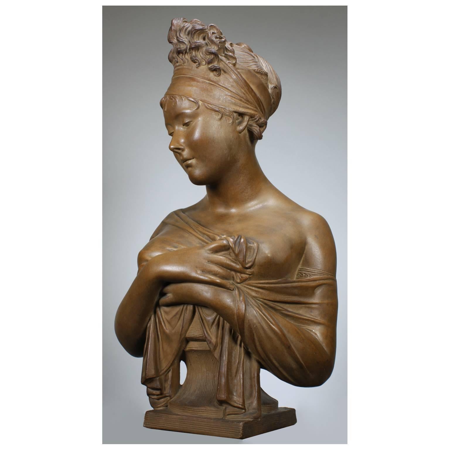 Neoclassico Busto in terracotta di Madame Récamier del XIX secolo, dopo Jean Antoine Houdo in vendita