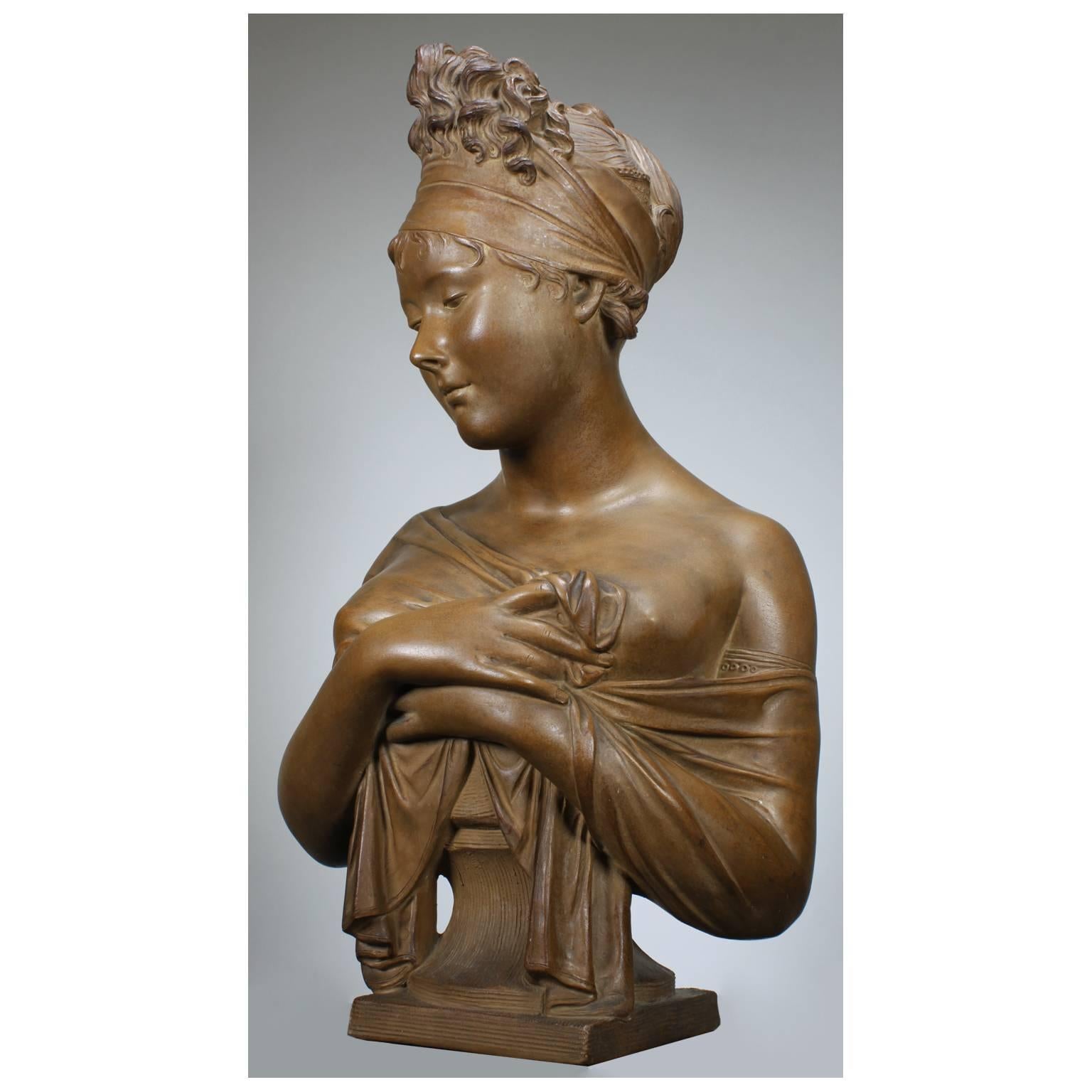 Neoclassical French 19th Century Terracotta Bust of Madame Récamier, After Jean-Antoine Houdo For Sale