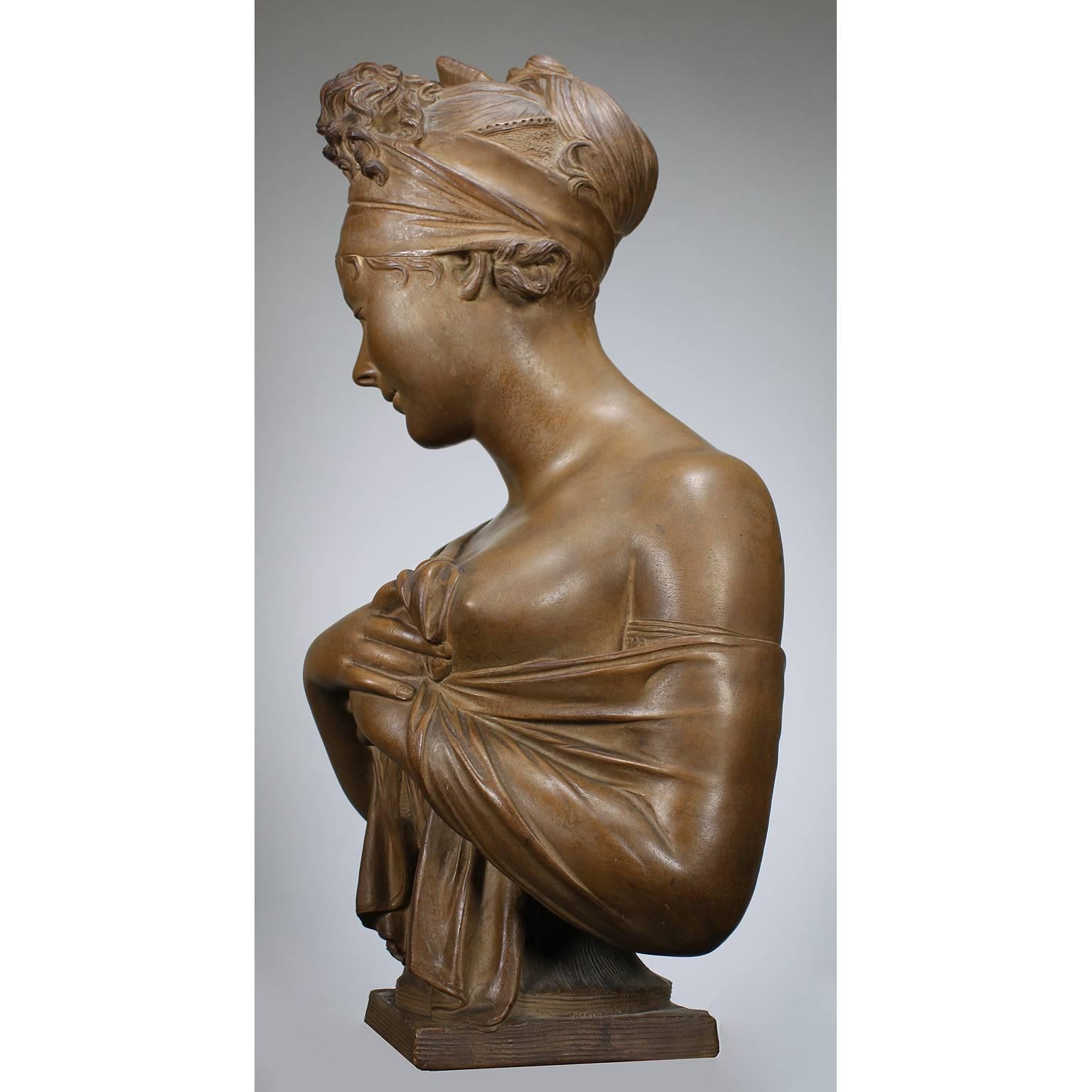 French 19th Century Terracotta Bust of Madame Récamier, After Jean-Antoine Houdo In Good Condition For Sale In Los Angeles, CA