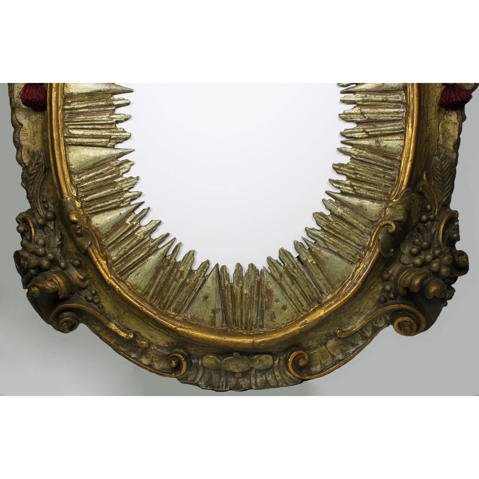  Italian Baroque 18th Century Parcel-Gilt Silver Carved Wood Mirror with Cherubs 1