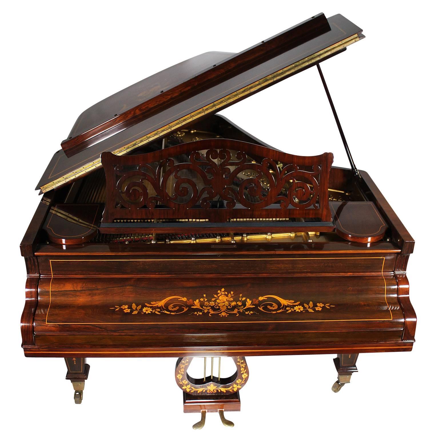 Veneer 19th Century Louis XIV Style Marquetry Baby Grand Piano by Collard & Collard For Sale
