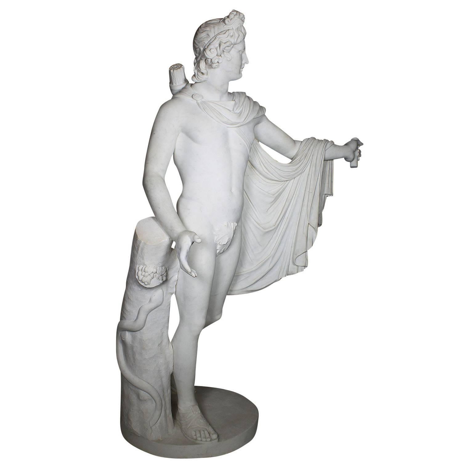 Ferdinando Vichi, lebensgroße Marmorfigur „Apollo Belvedere“ aus Marmor (Handgeschnitzt) im Angebot