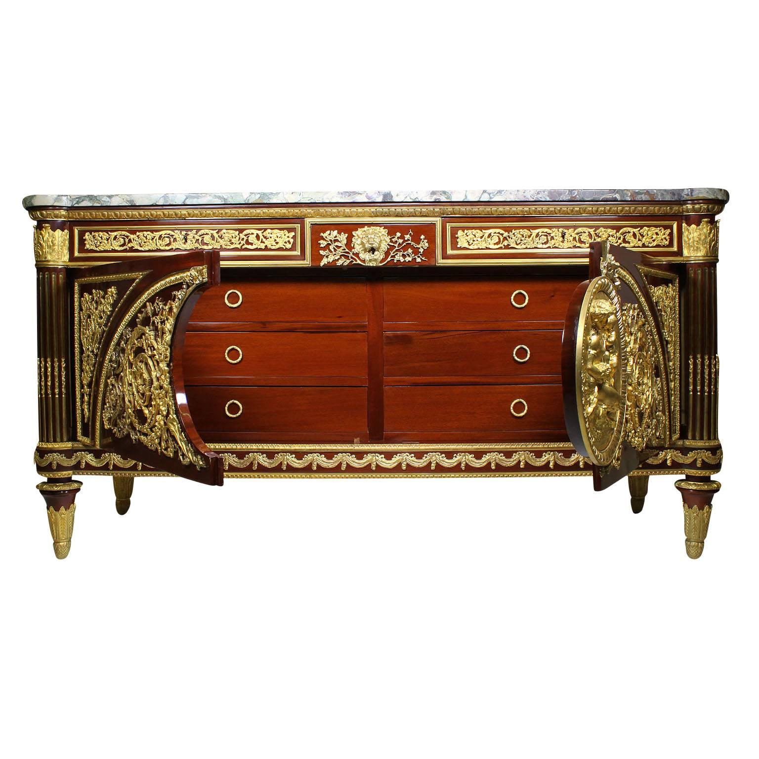 Marble French 19th-20th Century Louis XVI Style Mahogany Ormolu-Mounted Commode For Sale