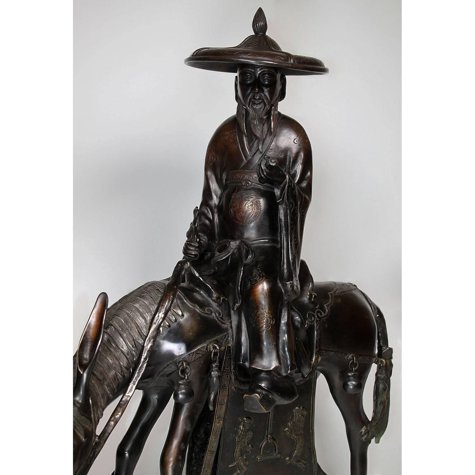 Patinated Japanese Meiji Period 19th-20th Century Bronze Figural Incense Burner Censer