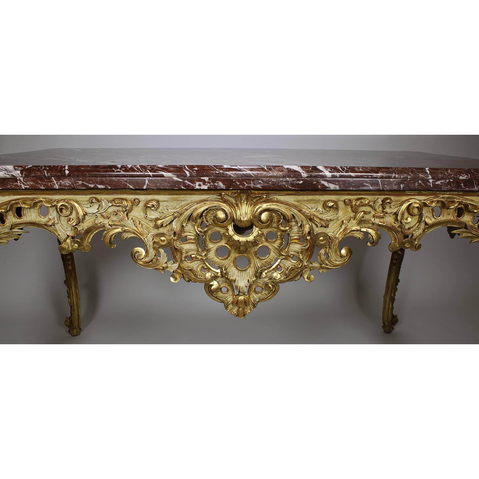 French Rococo 19th Century Louis XV Style Parcel Giltwood Carved Centre Table In Good Condition For Sale In Los Angeles, CA