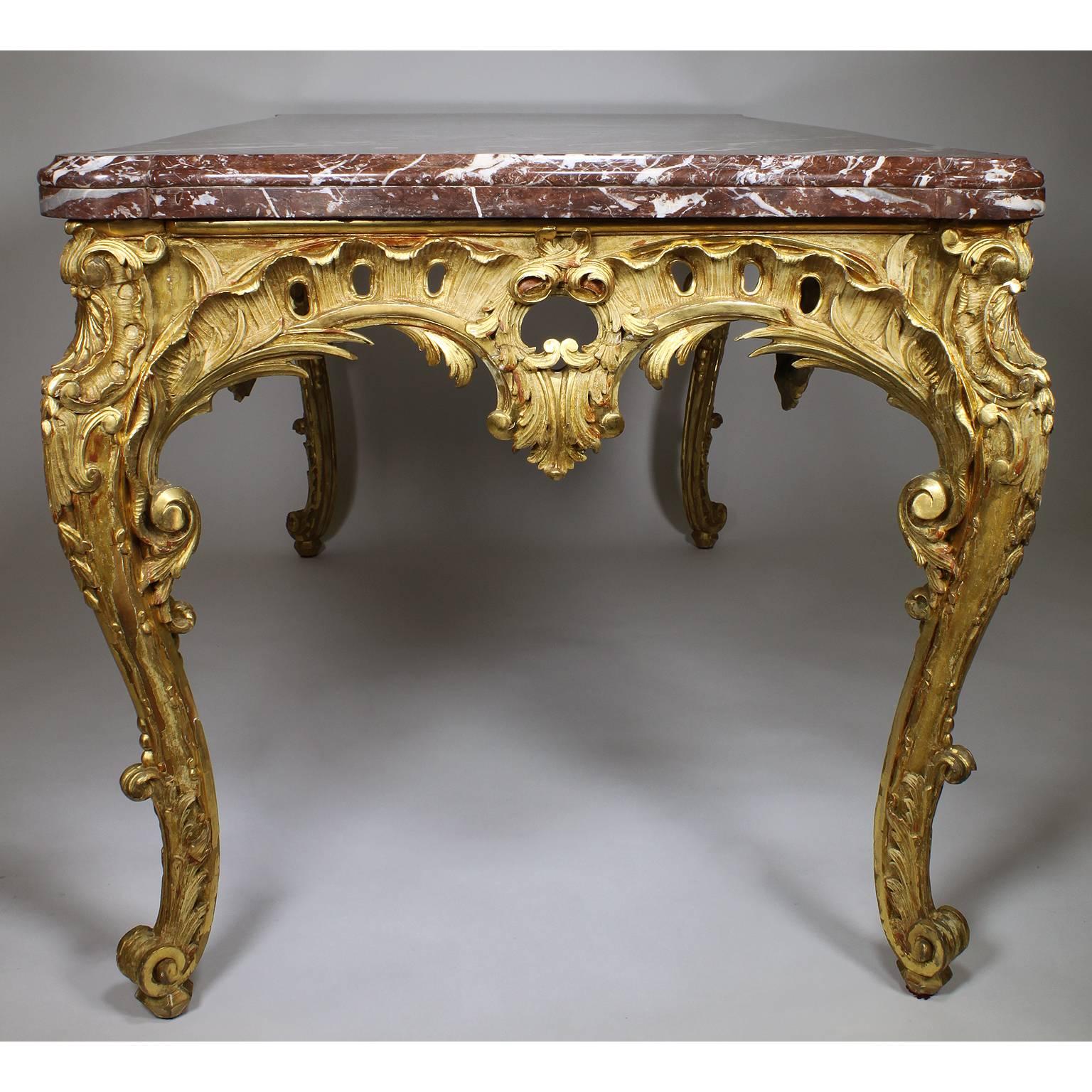French Rococo 19th Century Louis XV Style Parcel Giltwood Carved Centre Table For Sale 1
