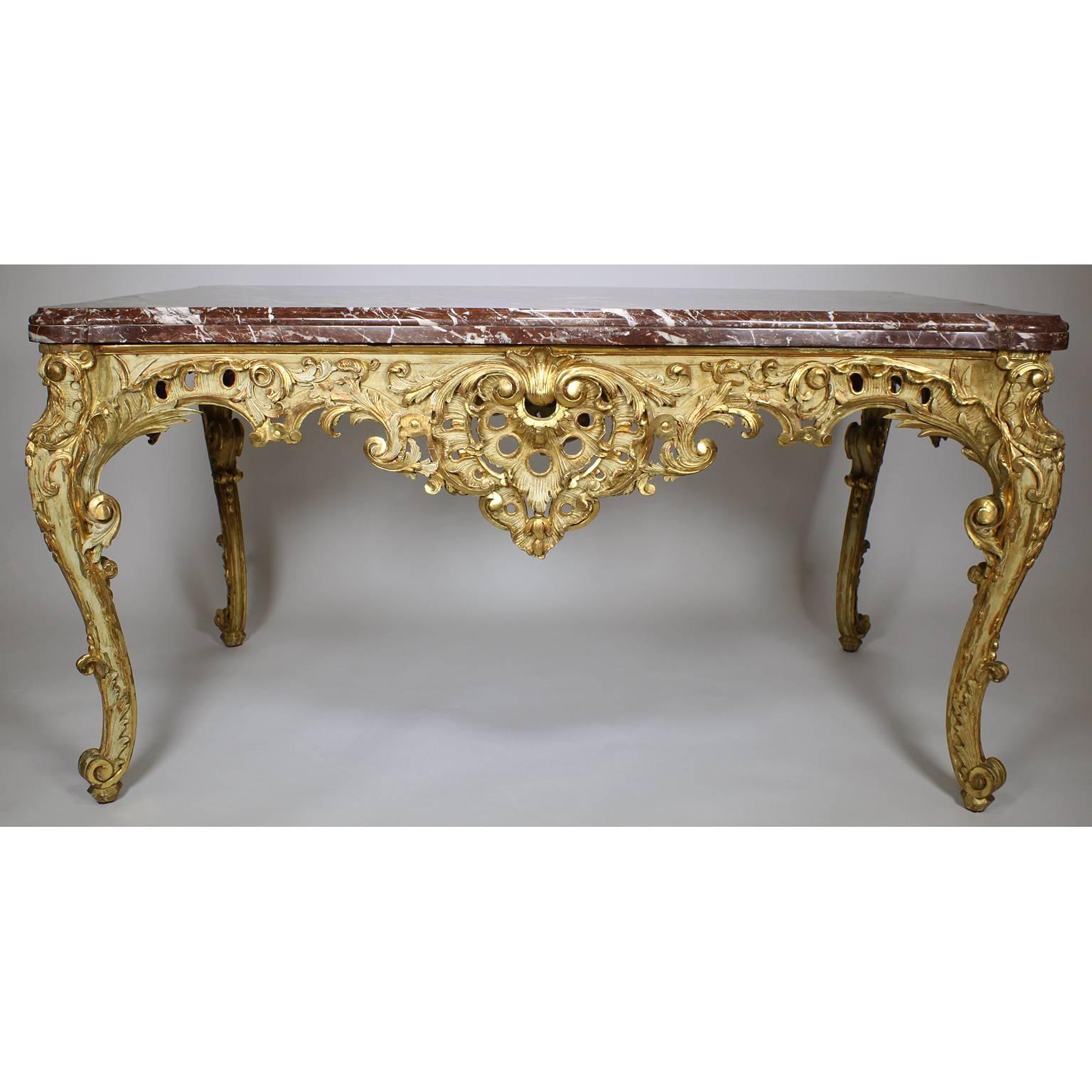 Rococo Revival French Rococo 19th Century Louis XV Style Parcel Giltwood Carved Centre Table For Sale