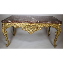 French Rococo 19th Century Louis XV Style Parcel Giltwood Carved Centre Table