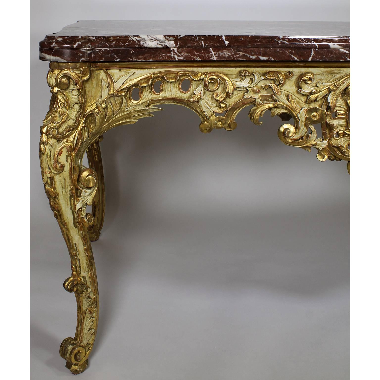 Wood French Rococo 19th Century Louis XV Style Parcel Giltwood Carved Centre Table For Sale