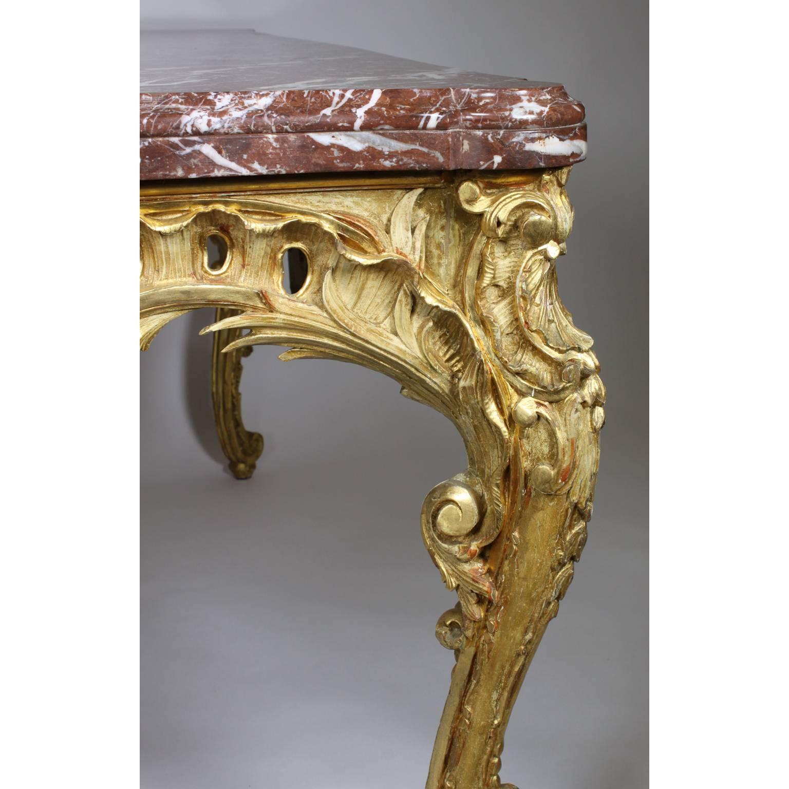 French Rococo 19th Century Louis XV Style Parcel Giltwood Carved Centre Table For Sale 2