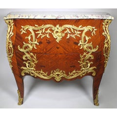 Semi-Pair of French 19th Century Louis XV Style Marquetry & Gilt-Bronze Commodes