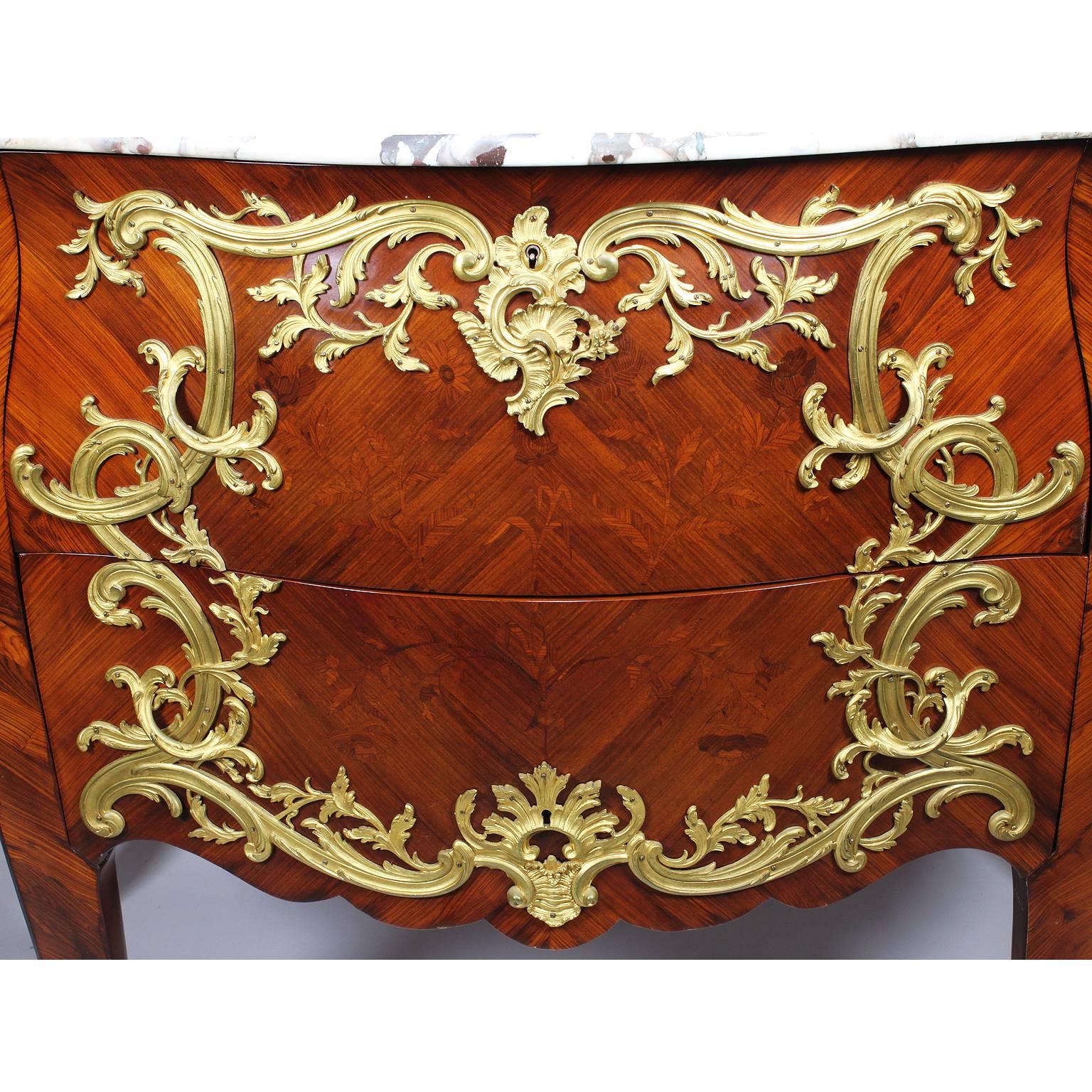 Semi-Pair of French 19th Century Louis XV Style Marquetry & Gilt-Bronze Commodes 3