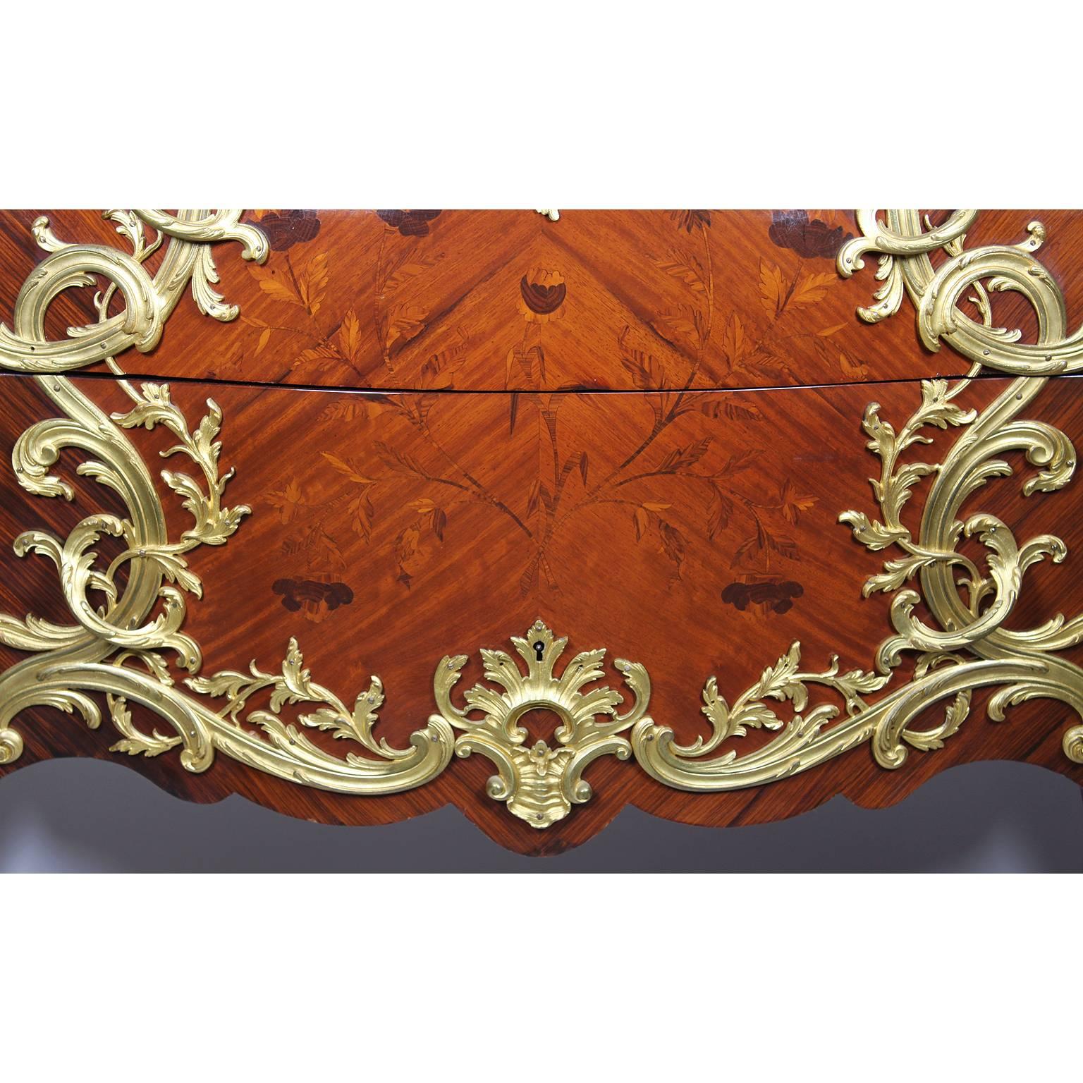 Semi-Pair of French 19th Century Louis XV Style Marquetry & Gilt-Bronze Commodes 1