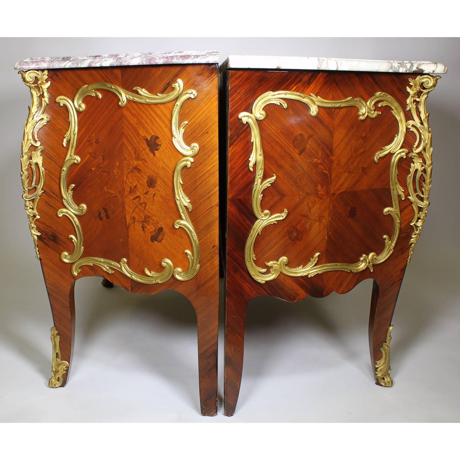 Semi-Pair of French 19th Century Louis XV Style Marquetry & Gilt-Bronze Commodes 4