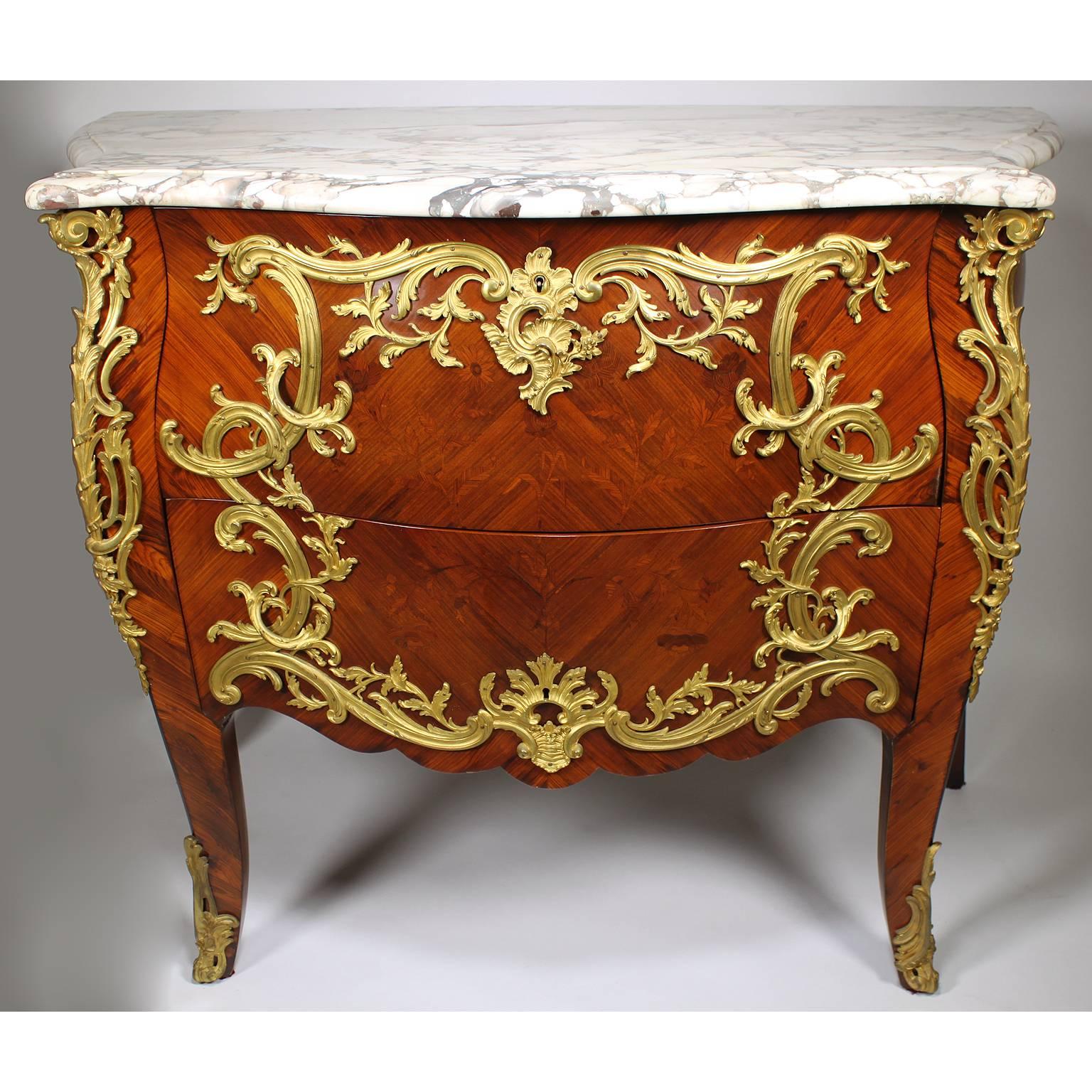 Semi-Pair of French 19th Century Louis XV Style Marquetry & Gilt-Bronze Commodes 2