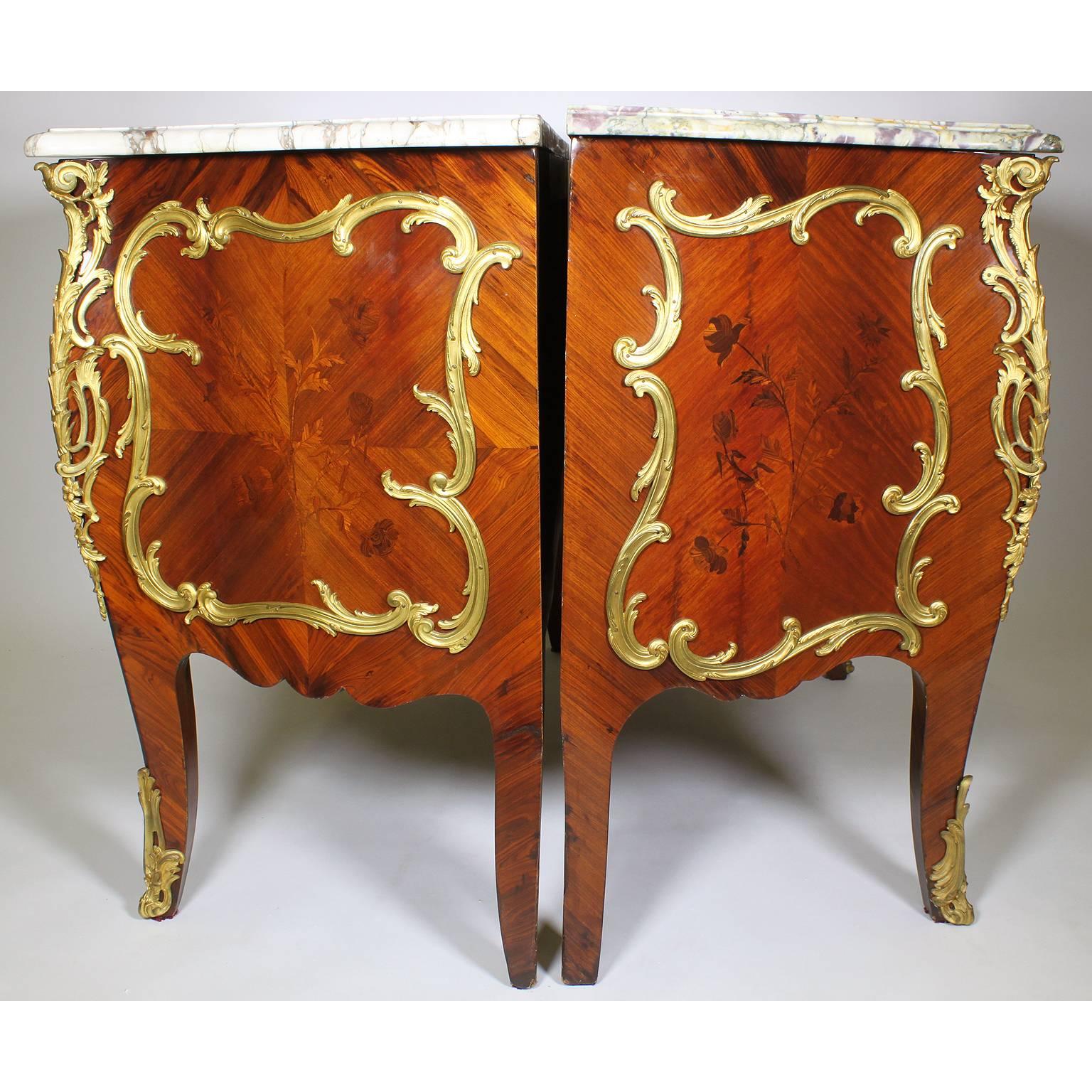Semi-Pair of French 19th Century Louis XV Style Marquetry & Gilt-Bronze Commodes 5