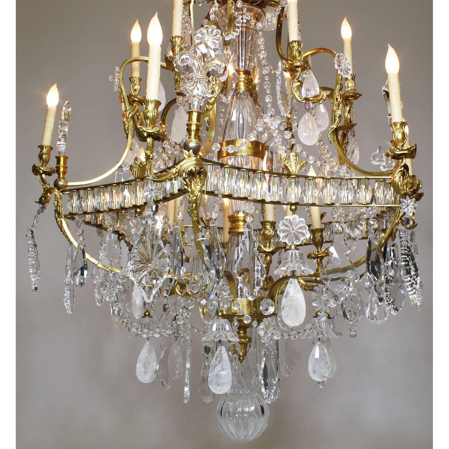 Molded Fine French Louis XV Style Gilt-Bronze and Rock Crystal Chandelier, 20th Century For Sale