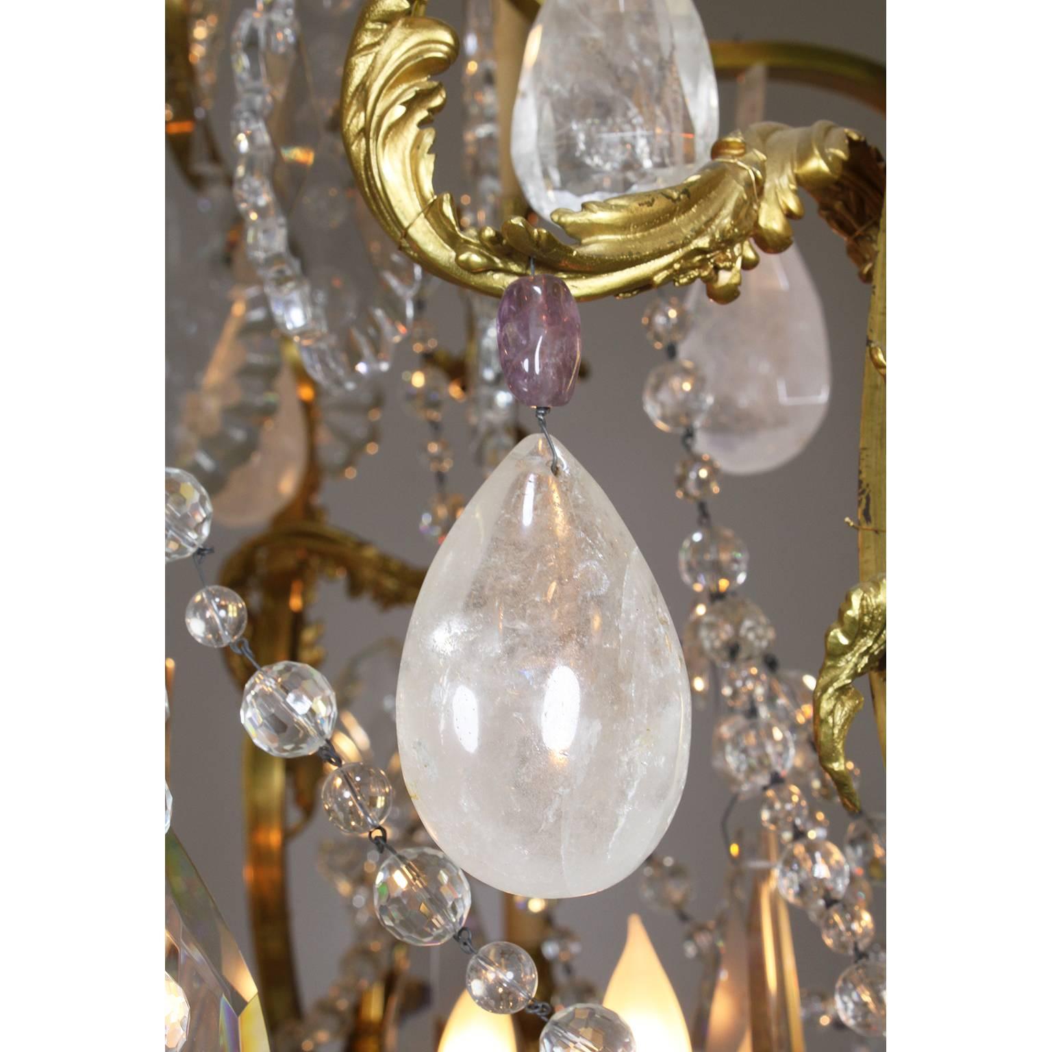 Fine French Louis XV Style Gilt-Bronze and Rock Crystal Chandelier, 20th Century For Sale 1