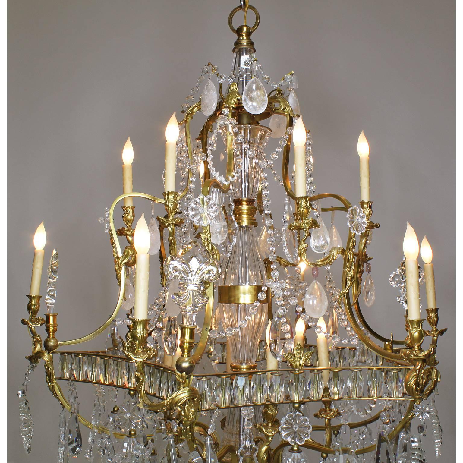 Fine French Louis XV Style Gilt-Bronze and Rock Crystal Chandelier, 20th Century For Sale 3