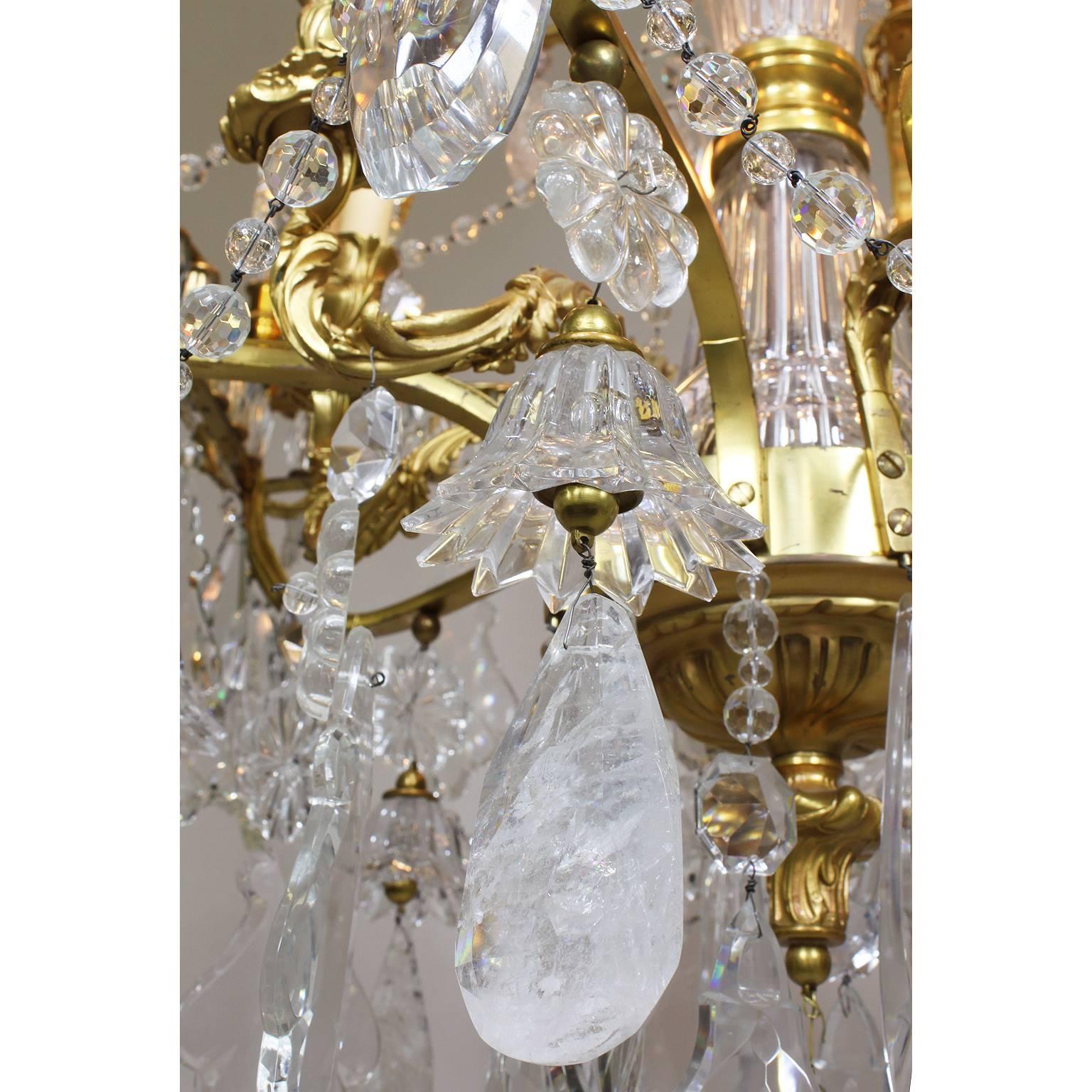 Fine French Louis XV Style Gilt-Bronze and Rock Crystal Chandelier, 20th Century For Sale 5