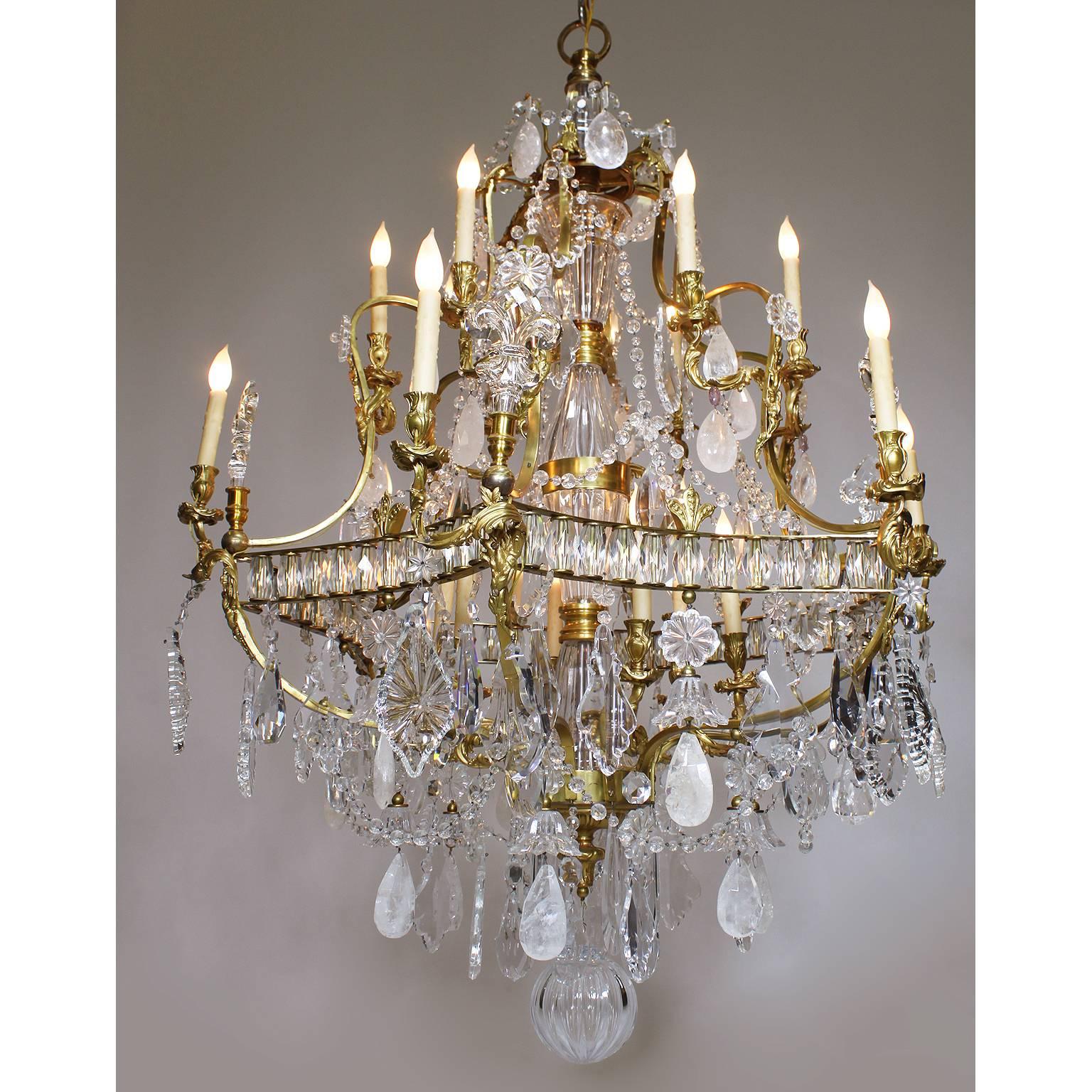 Fine French Louis XV Style Gilt-Bronze and Rock Crystal Chandelier, 20th Century For Sale 6