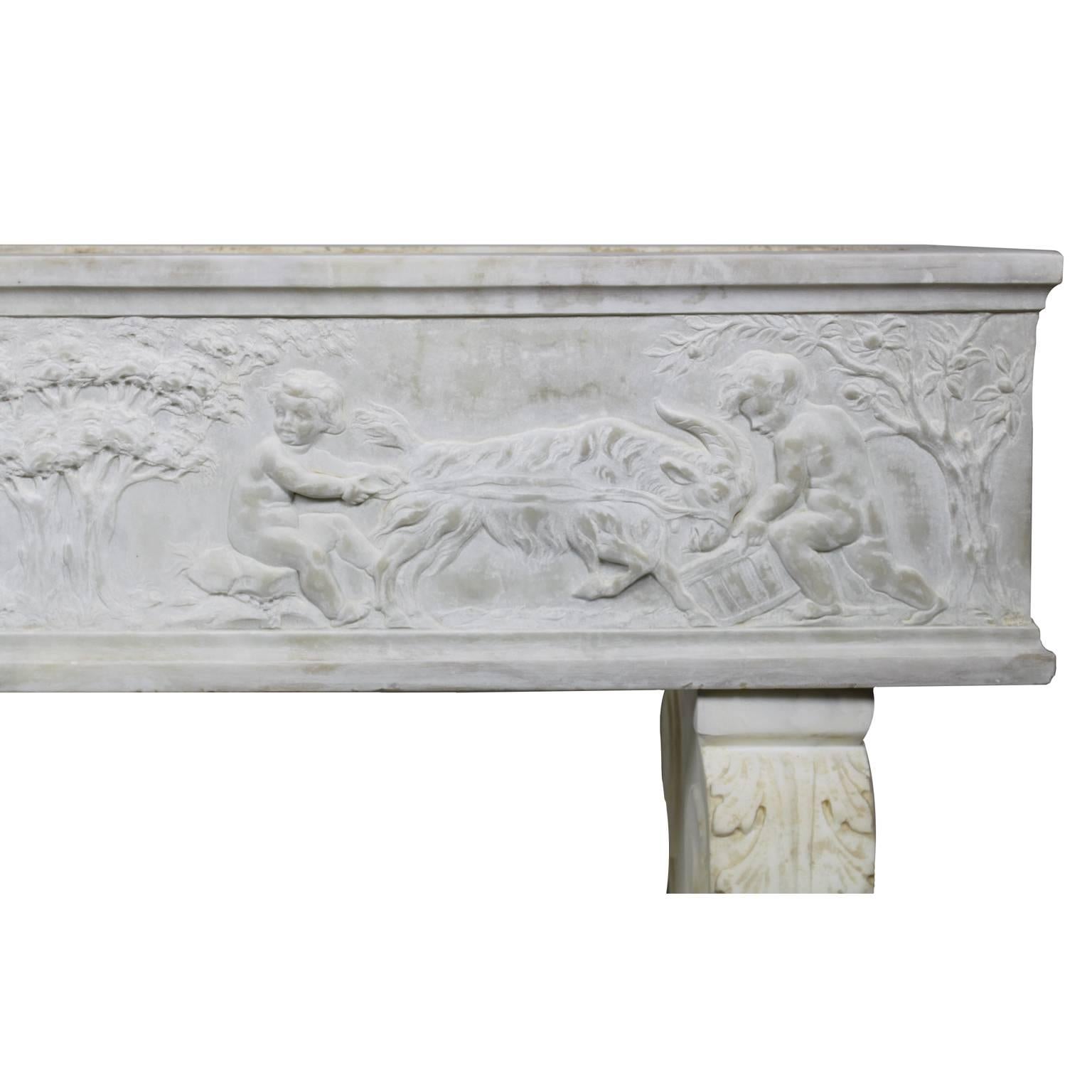 Hand-Carved French 19th Century, Whimsical Rococo Style Marble Carved Planter with Children For Sale