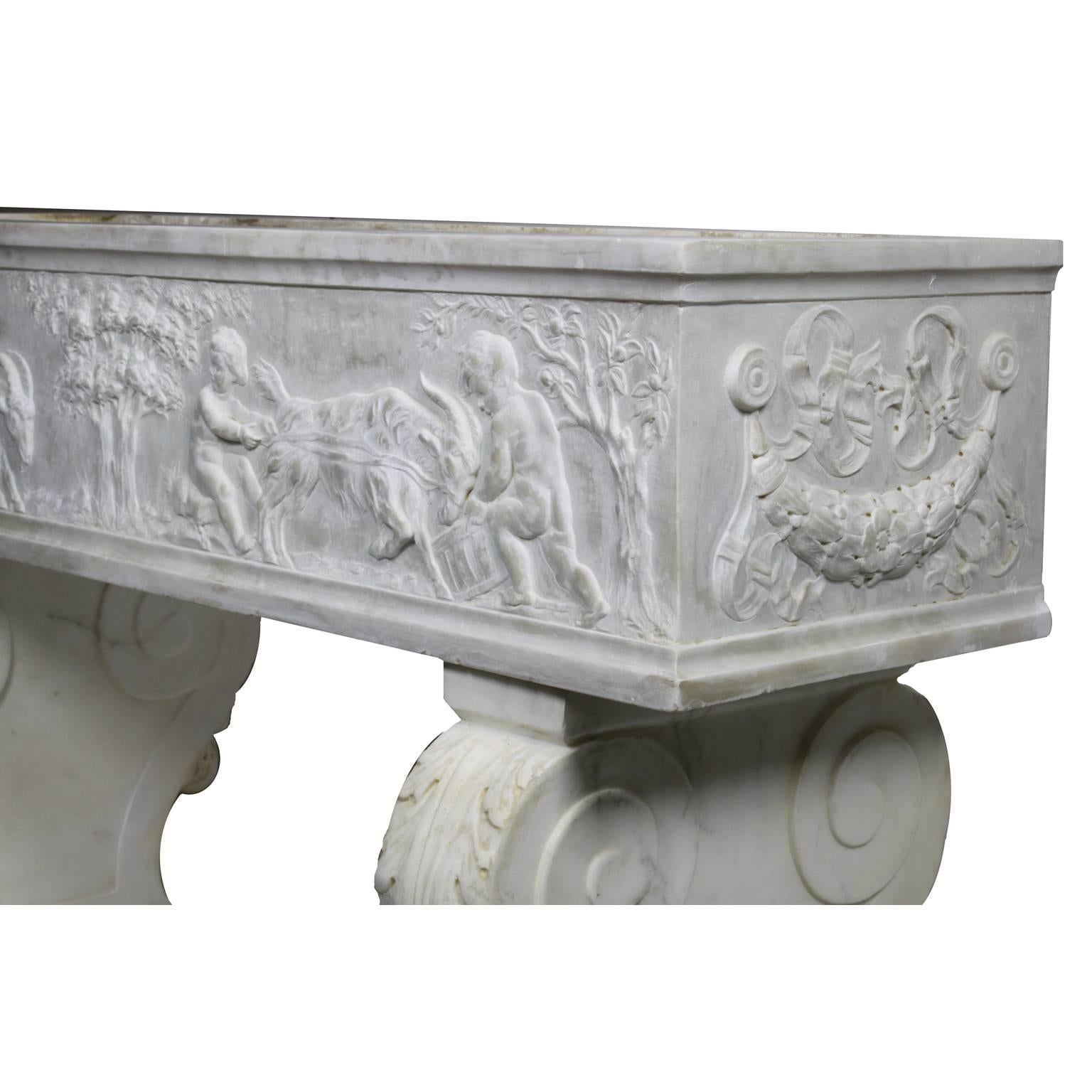 French 19th Century, Whimsical Rococo Style Marble Carved Planter with Children In Good Condition For Sale In Los Angeles, CA
