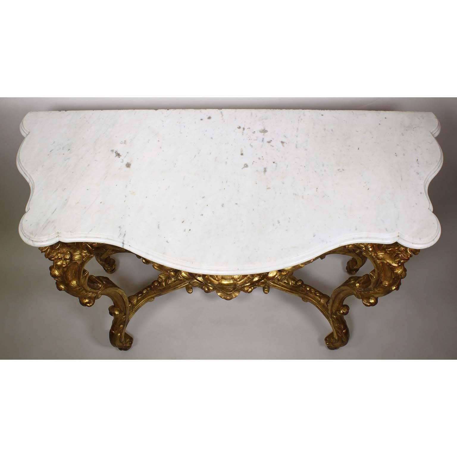 French Belle Époque 19th-20th Century, Louis XV Style Giltwood Carved Console 1