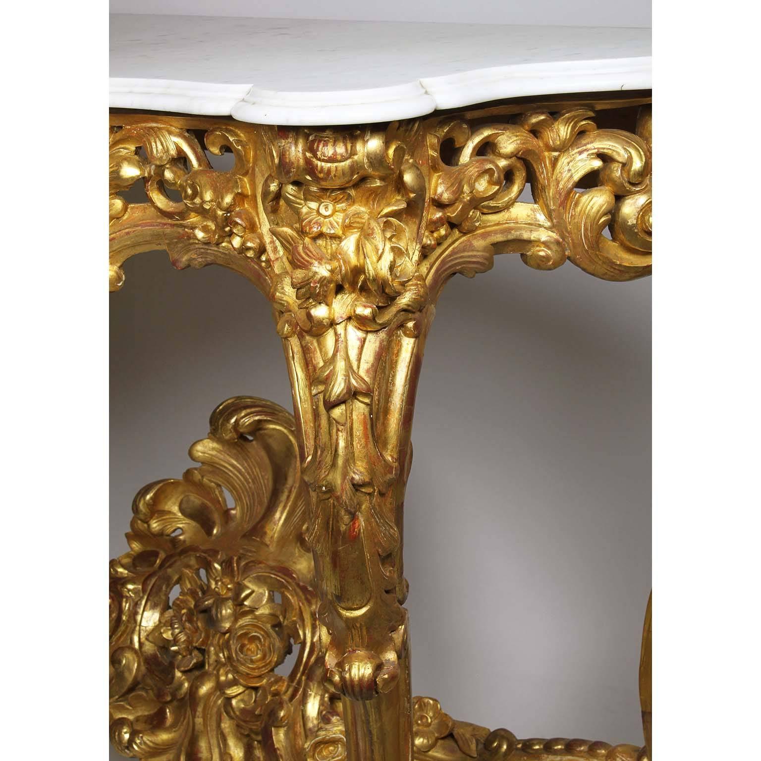 Marble French Belle Époque 19th-20th Century, Louis XV Style Giltwood Carved Console
