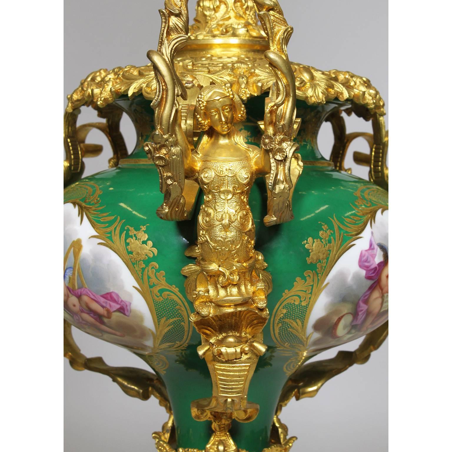 Gilt French 19th Century Figural Sevres Porcelain and Ormolu Mounted Hanging Lantern