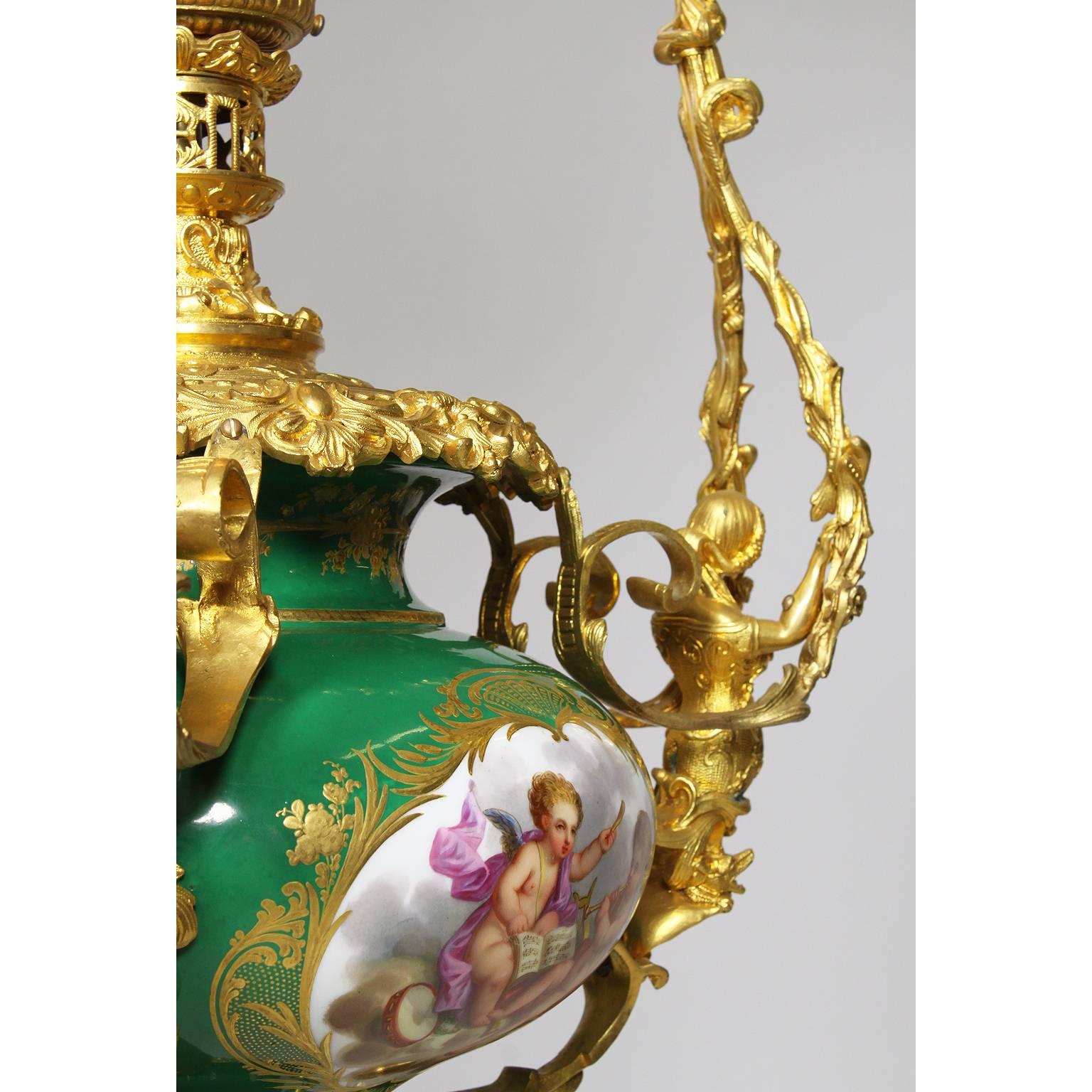 French 19th Century Figural Sevres Porcelain and Ormolu Mounted Hanging Lantern In Good Condition In Los Angeles, CA