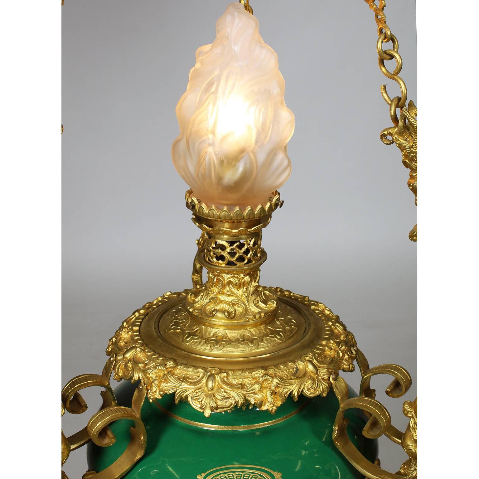 Bronze French 19th Century Figural Sevres Porcelain and Ormolu Mounted Hanging Lantern
