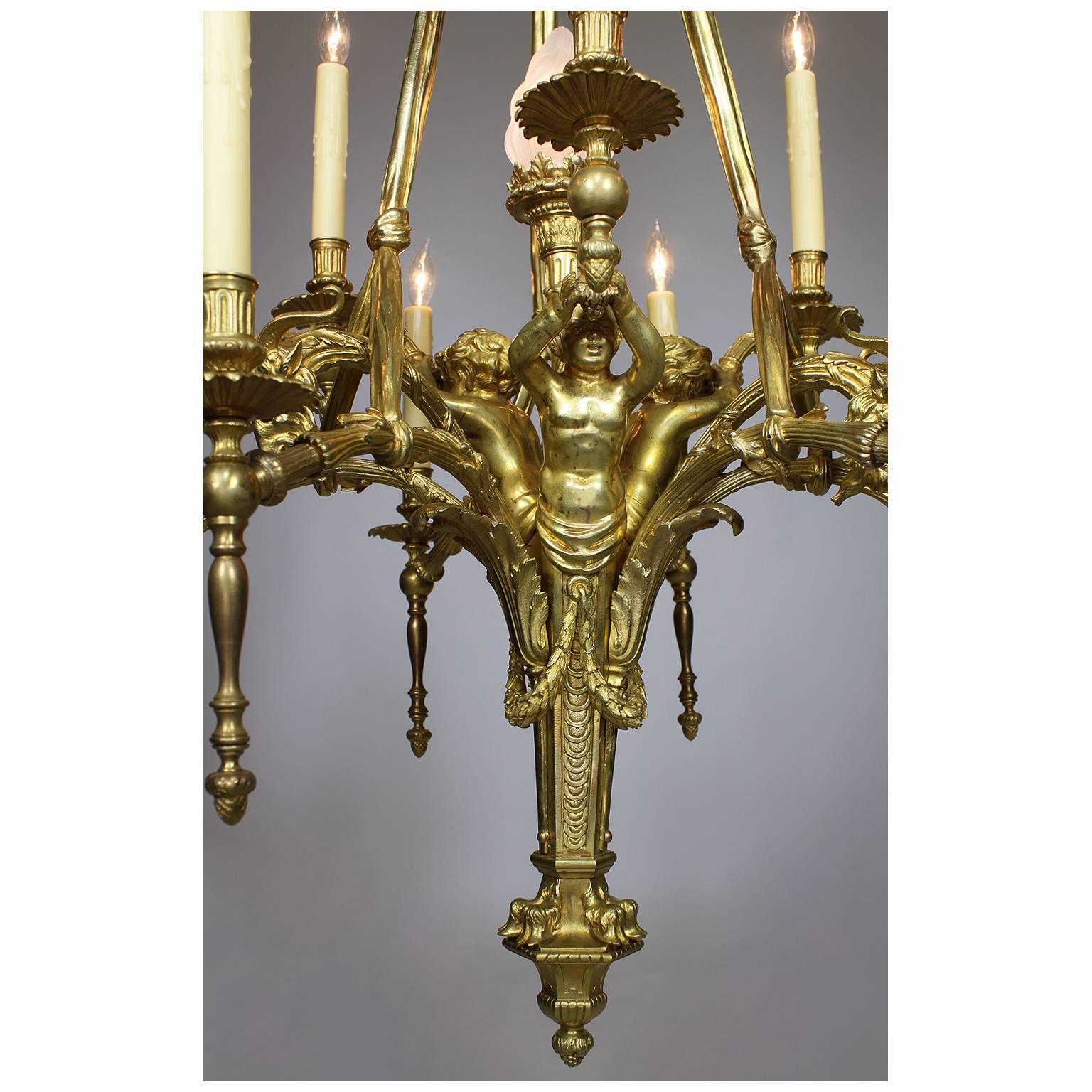 Gilt French 19th-20th Century Belle Époque Chandelier with Figures of Children & Goat For Sale
