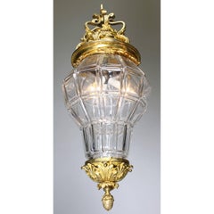 French 19-20th Century Gilt-Bronze & Molded Cut-Glass "Versailles" Style Lantern