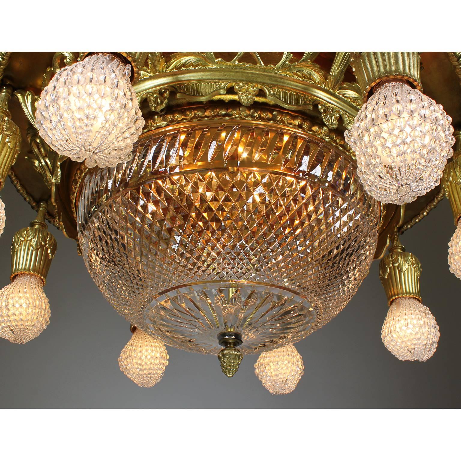 French 19th-20th Century Gilt Bronze and Cut-Glass Plafonnier, Attributed to Baccarat