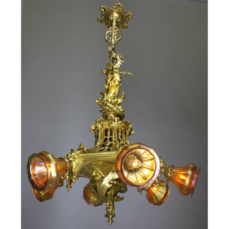 American GothicRevival GiltBronze "Dragon" Chandelier in the Manner