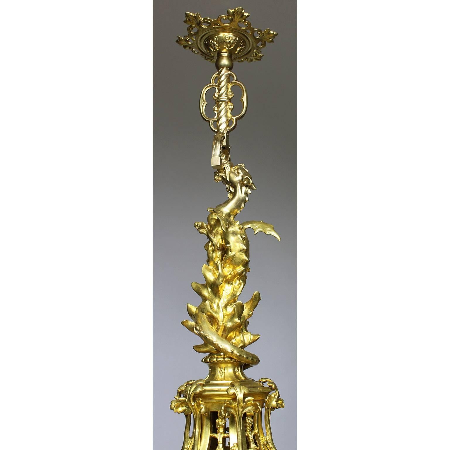 Amerikanischer „Dragon“-Kronleuchter aus vergoldeter Bronze im amerikanischen Gotik-Revival-Stil nach Tiffany im Angebot 1