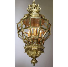 Palatial French 19th Century Louis XIV Style Gilt Bronze "Versailles" Lantern