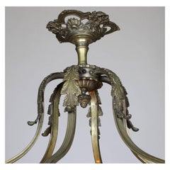 Early 20th Century Art Deco Silvered Bronze Alabaster Six-Light Chandelier