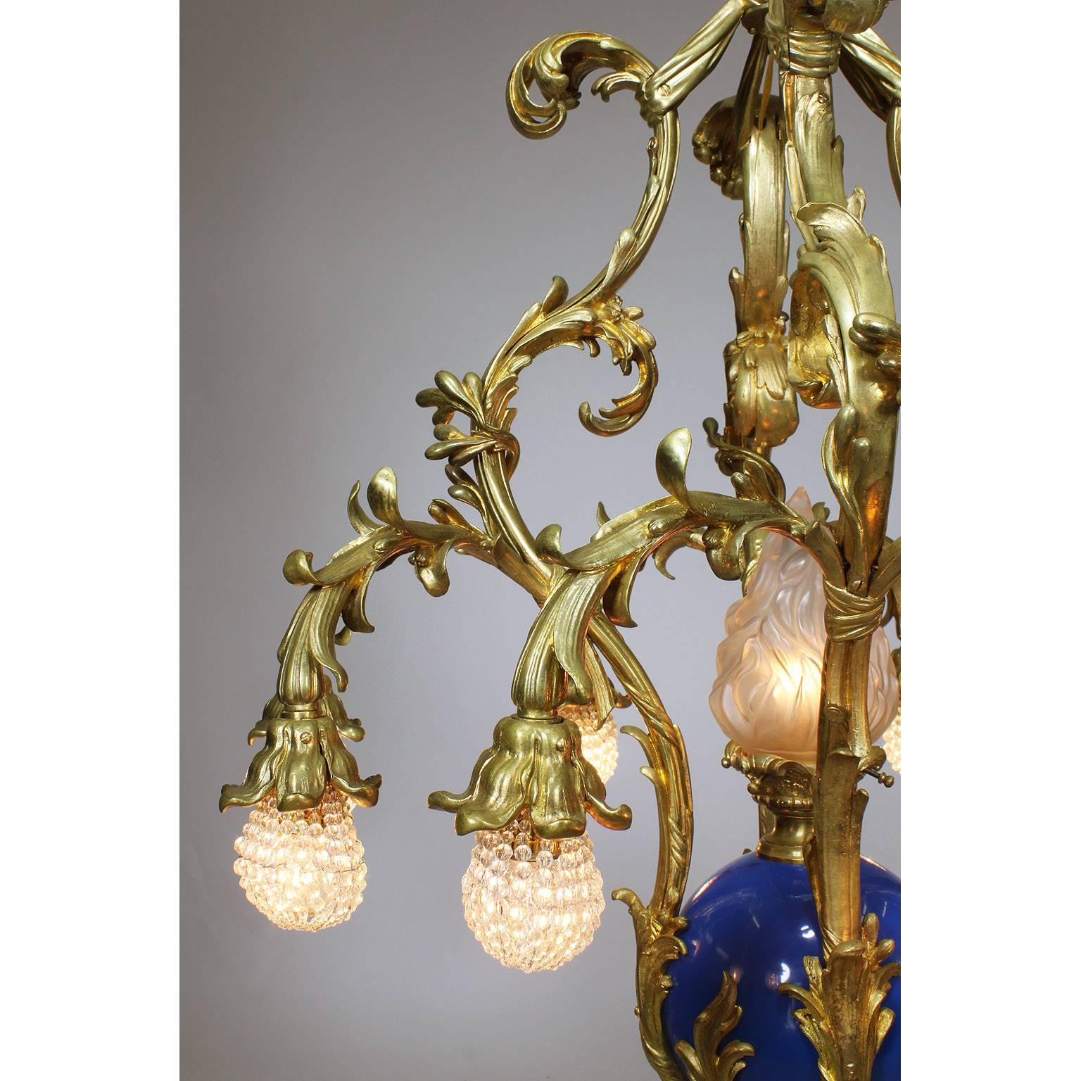 French Belle Époque 19th-20th Century Gilt & Enameled Bronze Bouquet Chandelier For Sale 1