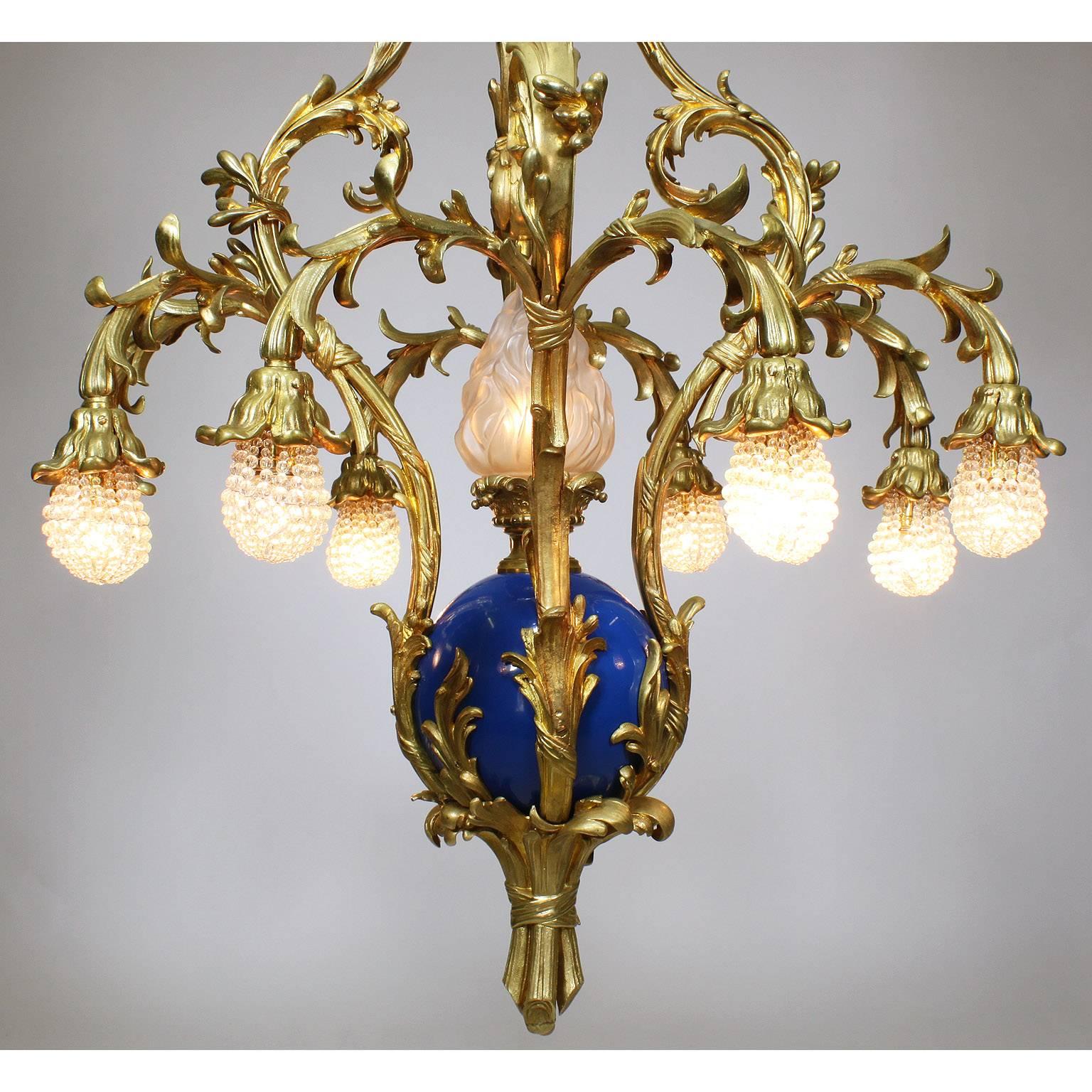 Early 20th Century French Belle Époque 19th-20th Century Gilt & Enameled Bronze Bouquet Chandelier For Sale