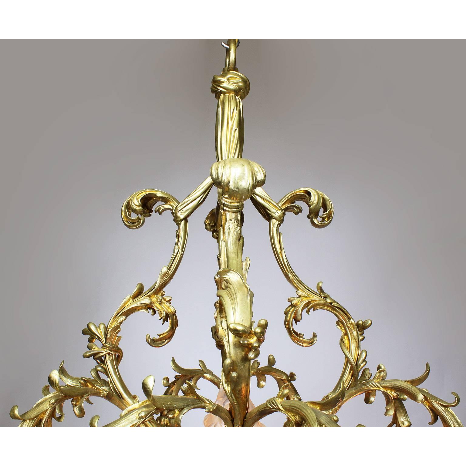 French Belle Époque 19th-20th Century Gilt & Enameled Bronze Bouquet Chandelier In Good Condition For Sale In Los Angeles, CA