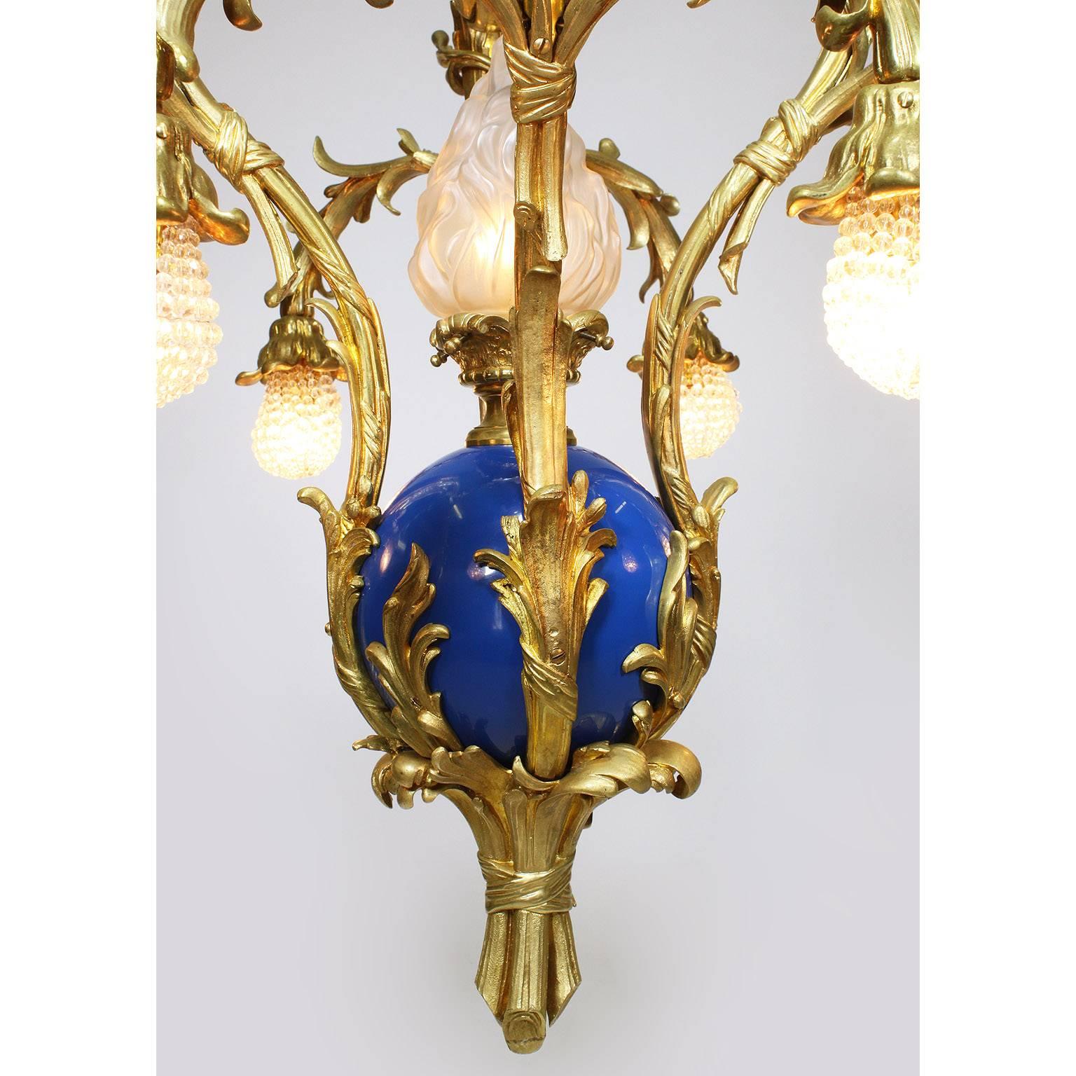 French Belle Époque 19th-20th Century Gilt & Enameled Bronze Bouquet Chandelier For Sale 2