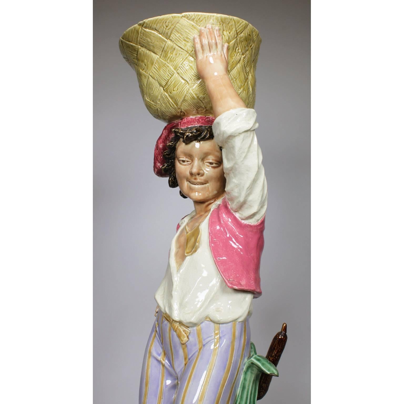 Country 19th Century Majolica Figural Jardinière by Henri Giraud, Mark for Choisy-Le Roy For Sale