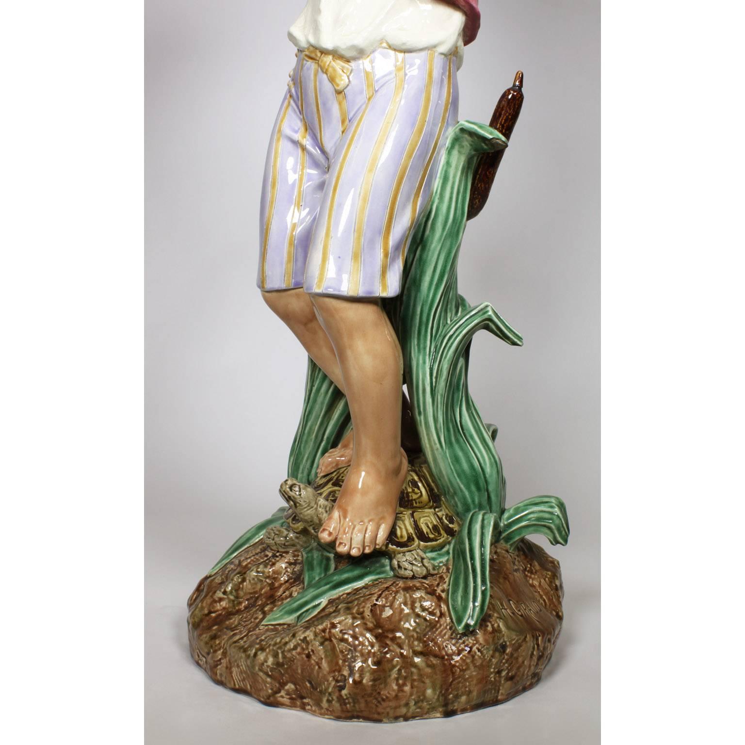 Stampato Jardinière figurato in maiolica del XIX secolo di Henri Giraud, Mark per Le Roy in vendita