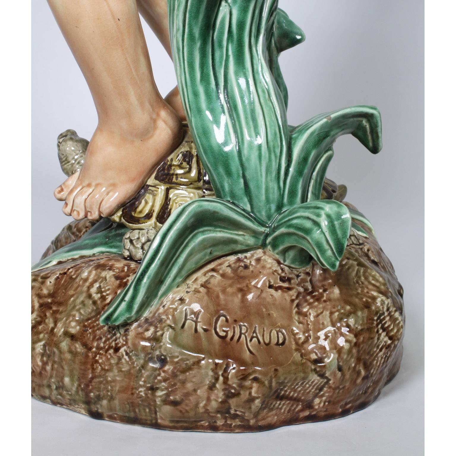 Molded 19th Century Majolica Figural Jardinière by Henri Giraud, Mark for Choisy-Le Roy For Sale