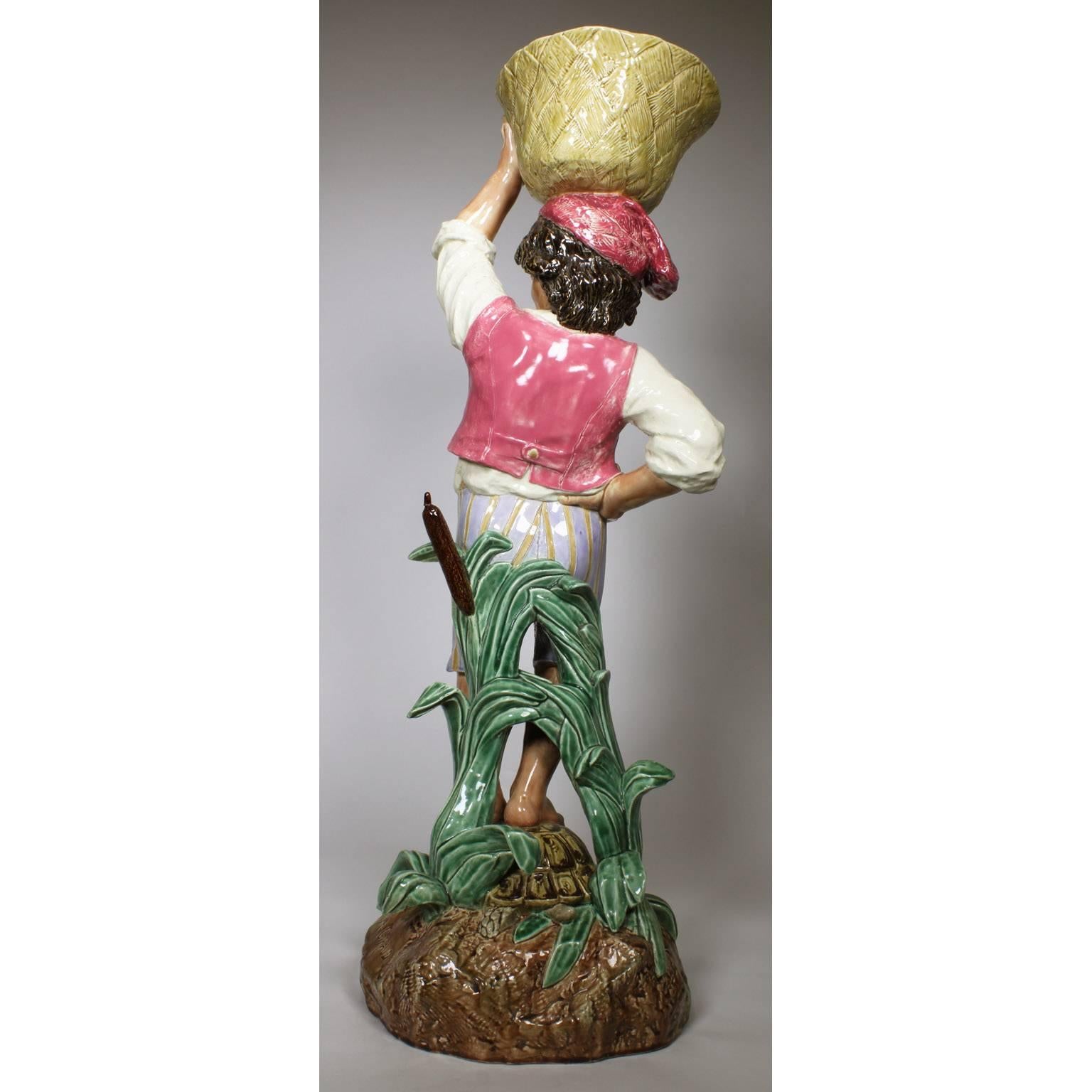 19th Century Majolica Figural Jardinière by Henri Giraud, Mark for Choisy-Le Roy In Good Condition For Sale In Los Angeles, CA