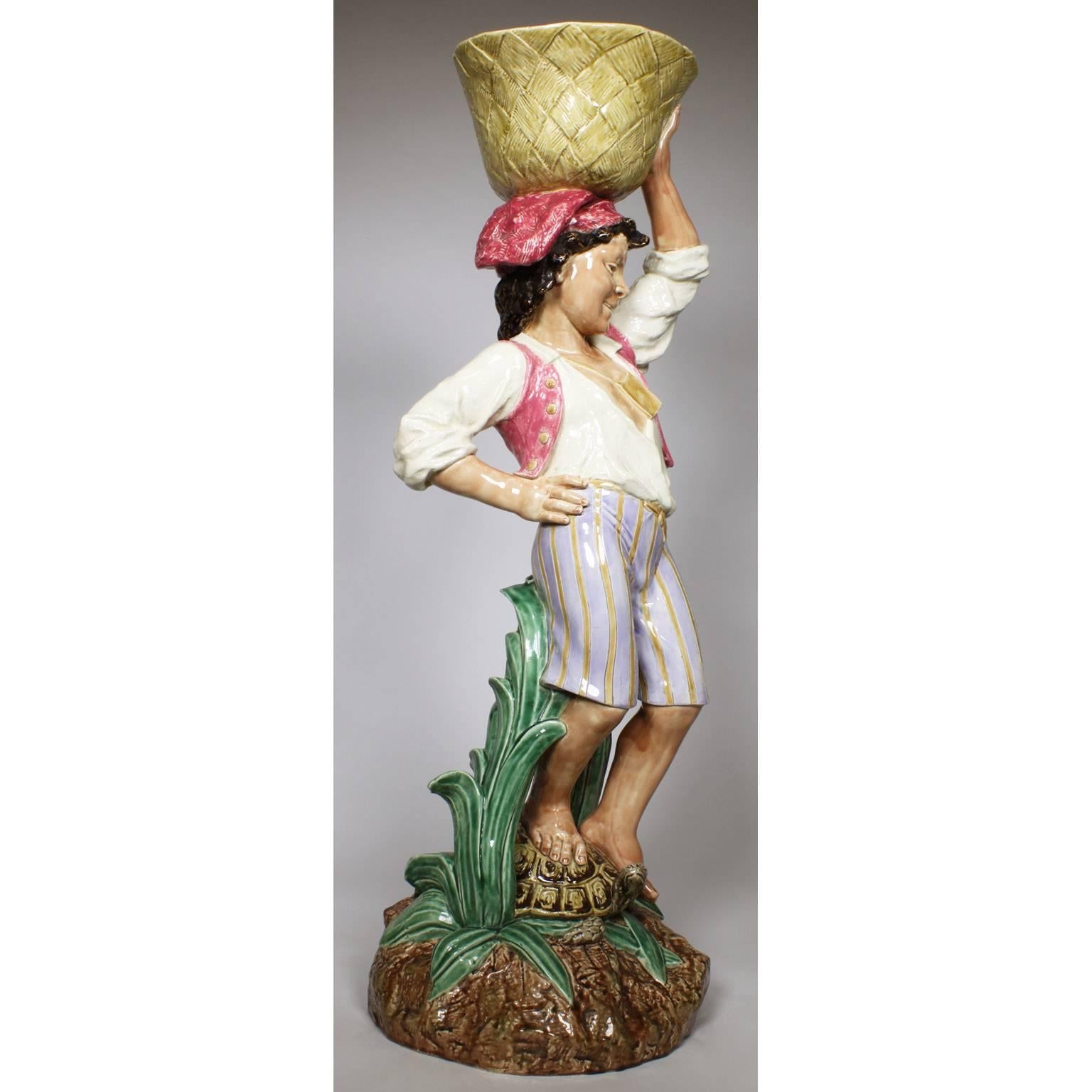 Ceramic 19th Century Majolica Figural Jardinière by Henri Giraud, Mark for Choisy-Le Roy For Sale