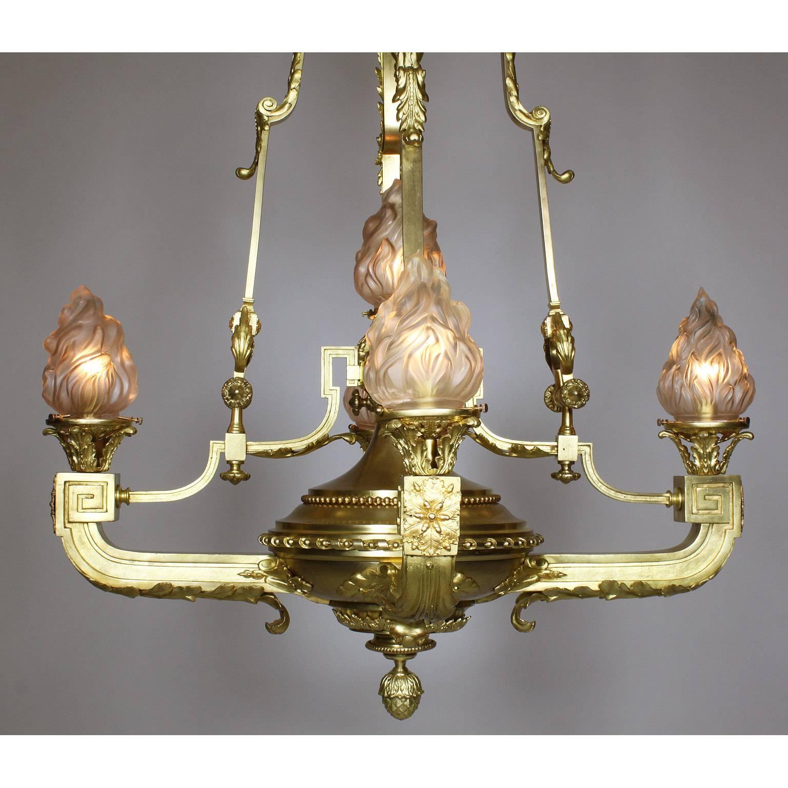 Neoclassical Revival French 19th-20th Century Neoclassical Style Gilt Bronze Five-Light Chandelier For Sale