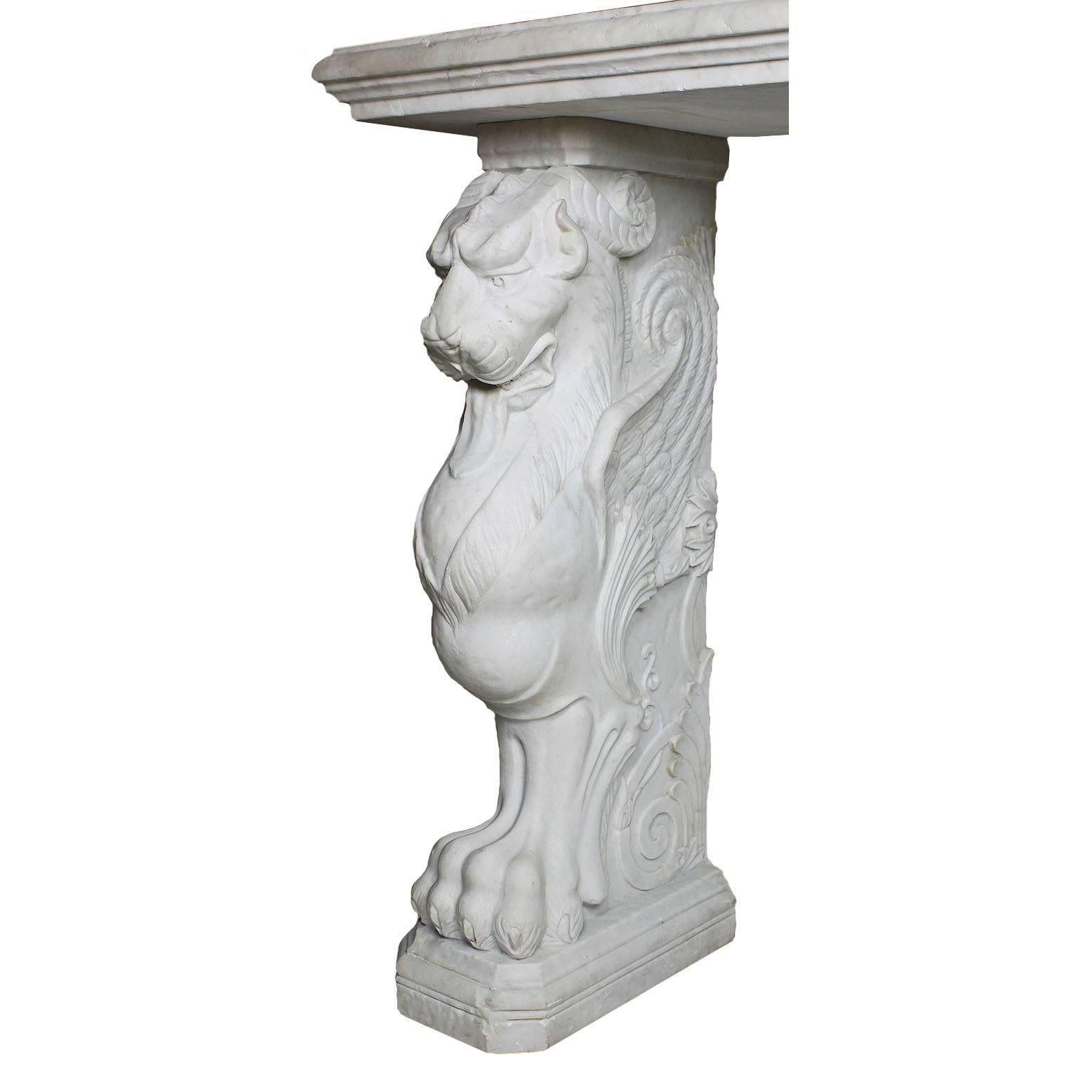 Italian 19th Century Neoclassical Style Carved Carrara Marble Lion Wall Console For Sale 2
